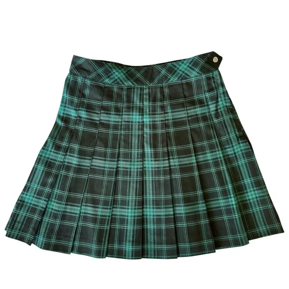 H&M Divided Twill Green & Black Plaid Tartan Pleated Flared Mini Skirt, Size 2 - Picture 1 of 4